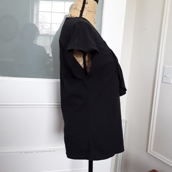 Lilla P Black Pima Cotton V Neck Ruffle Tee Shirt Size S - Picture 3 of 10